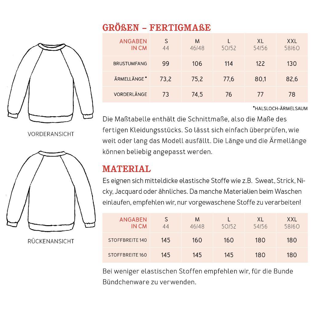 Papierschnittmuster Männer Raglan Pullover Herr Sven S-XXL